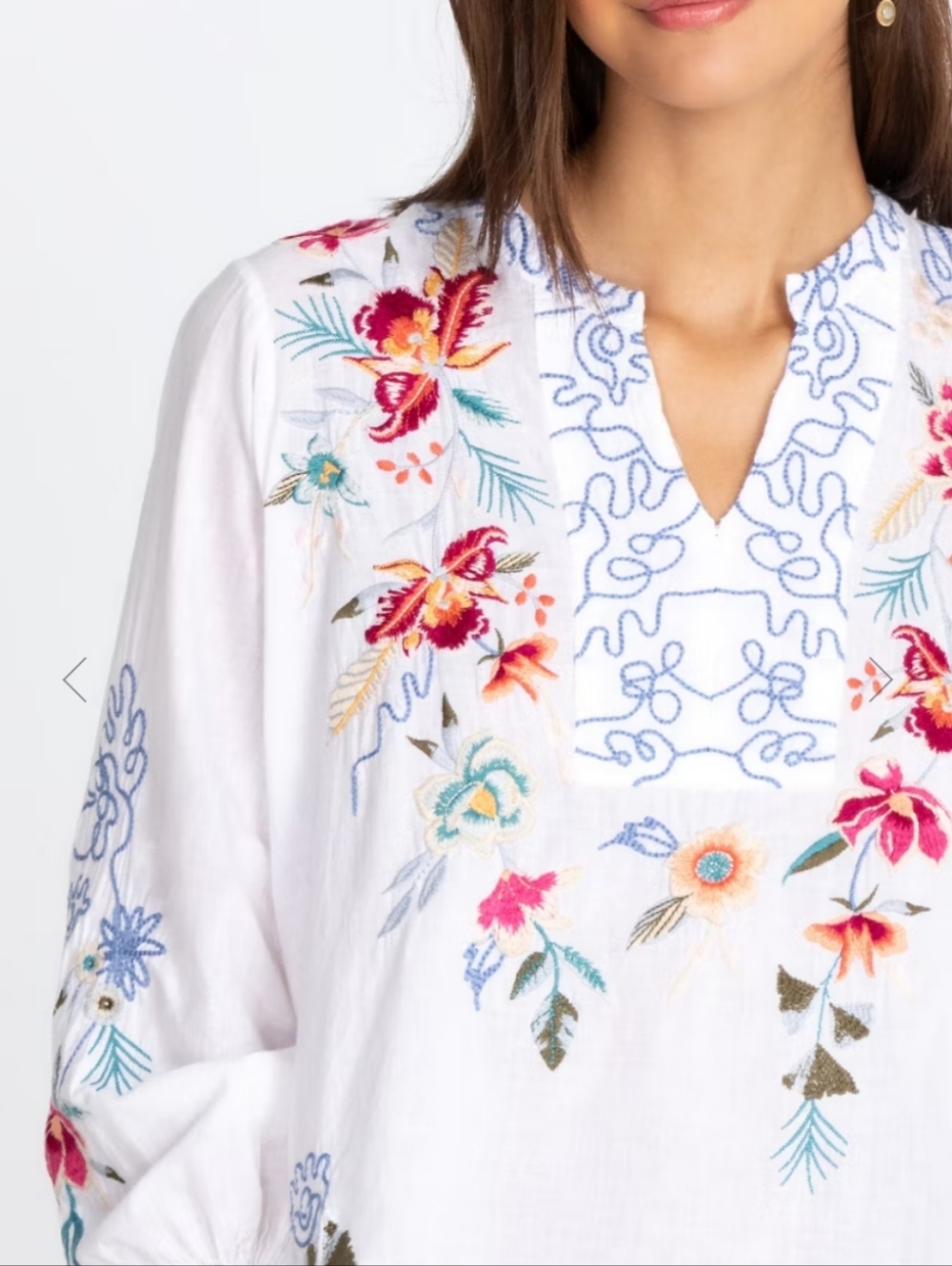 Johnny Was Miro Easy Blouse White Embroidered Boho Medium - Picture 4 of 8
